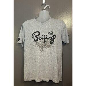 Beijing Shirt Mens Medium Gray USA Olympics Roots 100% Cotton Dragon Tee 2008